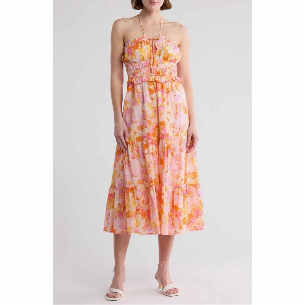Lush Shirred Halter Midi Dress